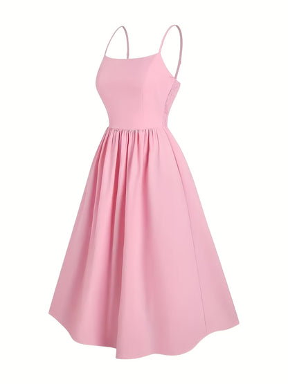 Women's Sleeveless Summer Midi Dress with Pleated Pockets