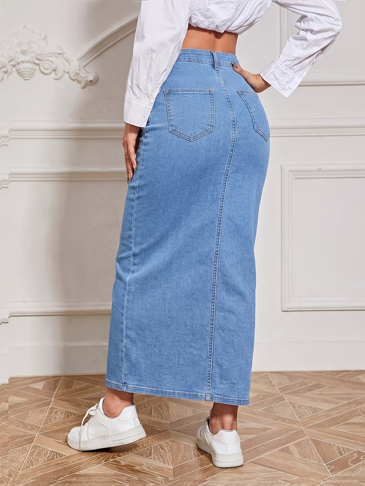 Women's High Waist Stretch Long Denim Skirt