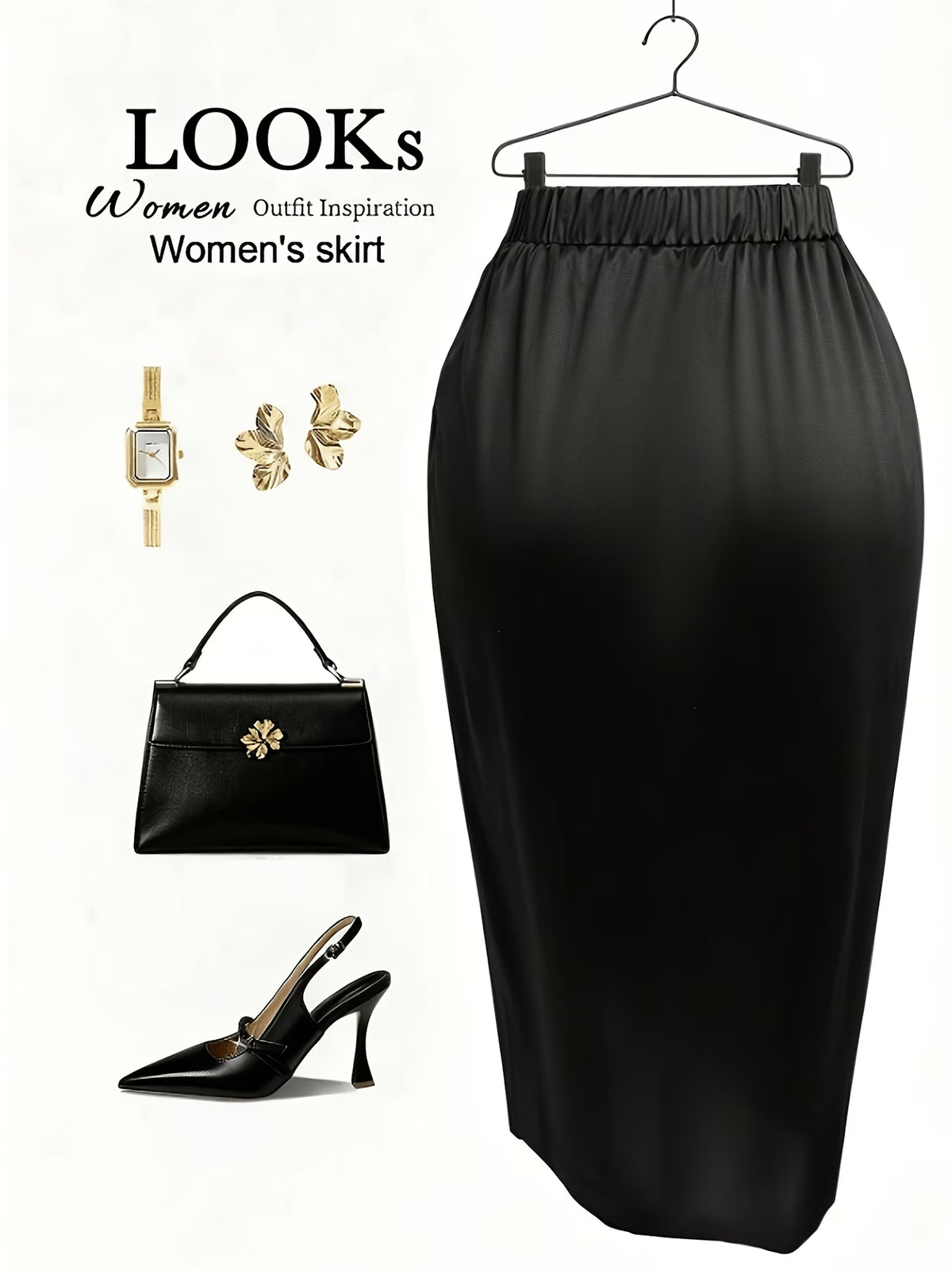 Plus Size Pleated Satin Midi Skirt with Front Slit